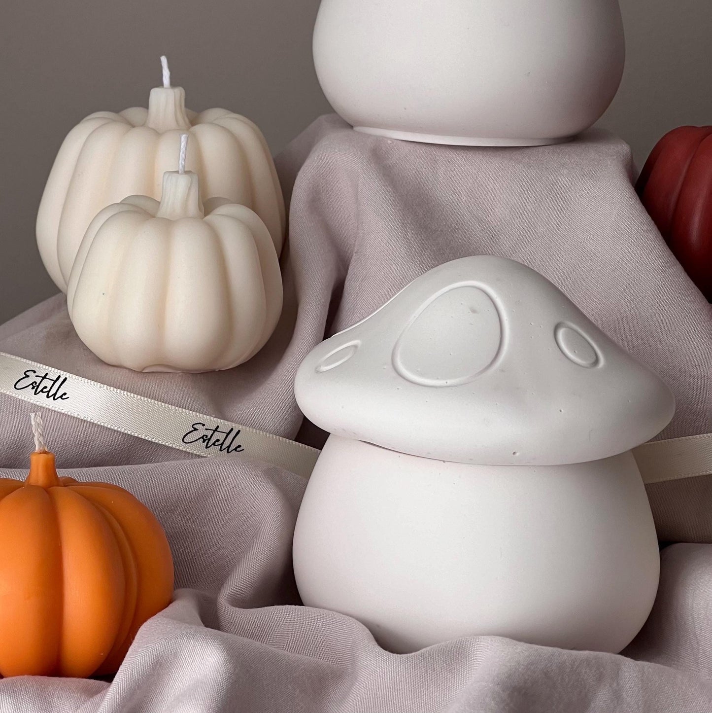 Mushroom Jar Soy Wax Candle: Handmade Jesmonite Vessel, Autumn Scent