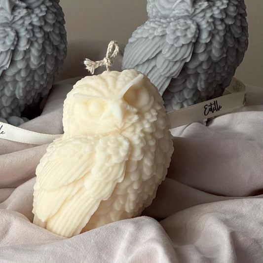 手作りフクロウキャンドル：ソイワックス製彫刻ホームデコ