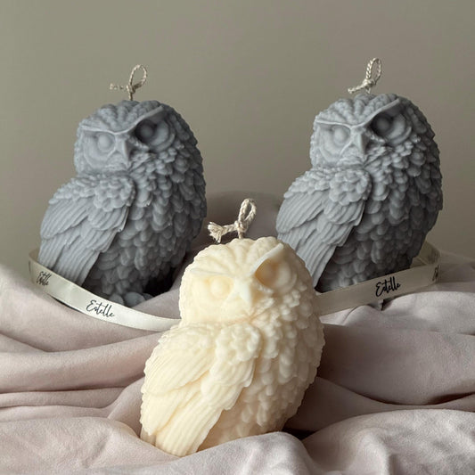 手作りフクロウキャンドル：ソイワックス製彫刻ホームデコ