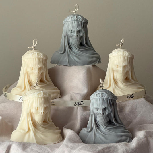 手作りハロウィン ベールレディー スカルキャンドル：不気味なソイワックス製ホームデコ