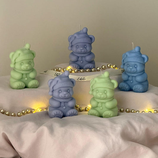 ミニクリスマスベアキャンドル、居心地の良い冬のホリデーアクセント