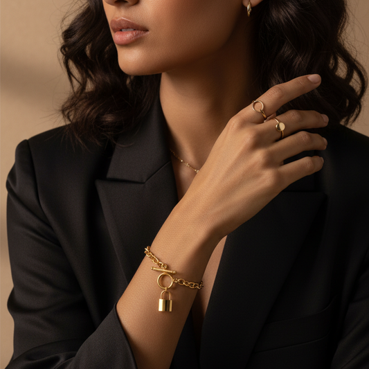 Edgy Lock Charm Bangle