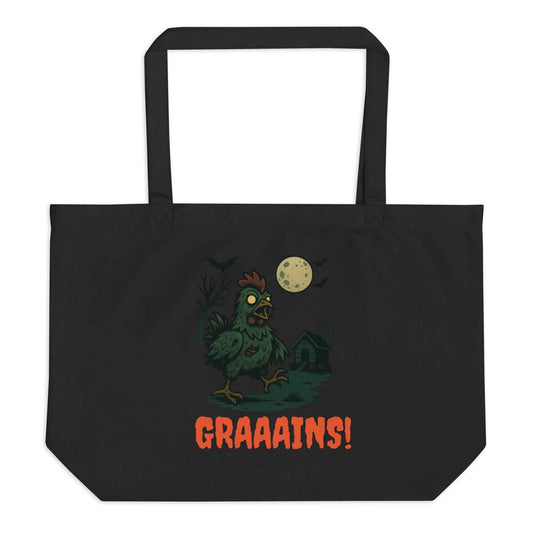 Halloween Chicken Zombie Scene large organic tote bag