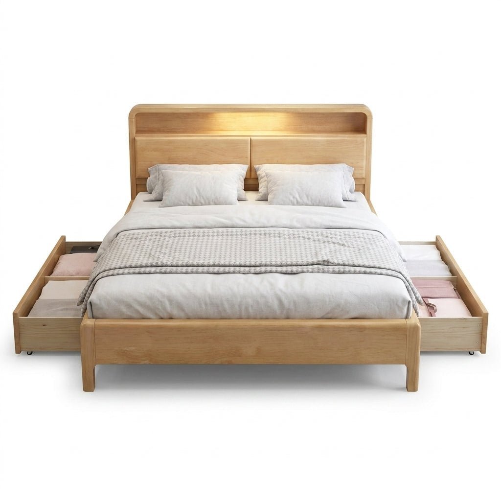 Liam Natural Wood Crafted Bed