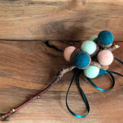 Acorn Stem | Felted | Turquoise & Peach