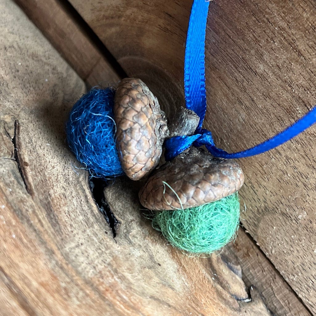 Tiny Double Felted Acorn | blue & Khaki | Aromatherapy Diffuser