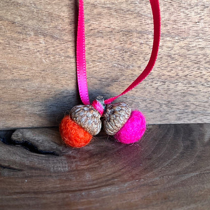 Tiny Double Felted Acorn | Fuchsia & Tangerine | Aromatherapy Diffuser