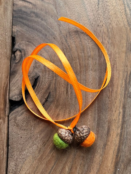 Tiny Double Felted Acorn | Light Orange & Citrus green | Aromatherapy Diffuser