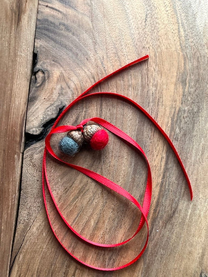 Tiny Double Felted Acorn | Slate & Red | Aromatherapy Diffuser