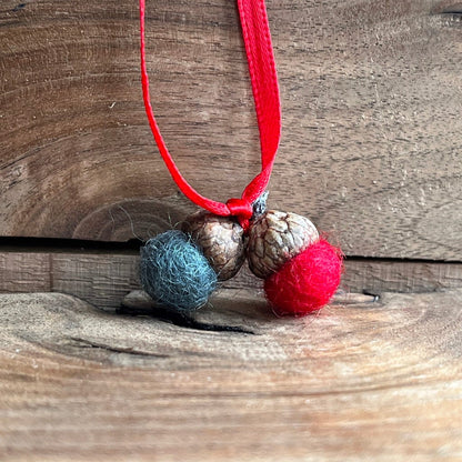 Tiny Double Felted Acorn | Slate & Red | Aromatherapy Diffuser