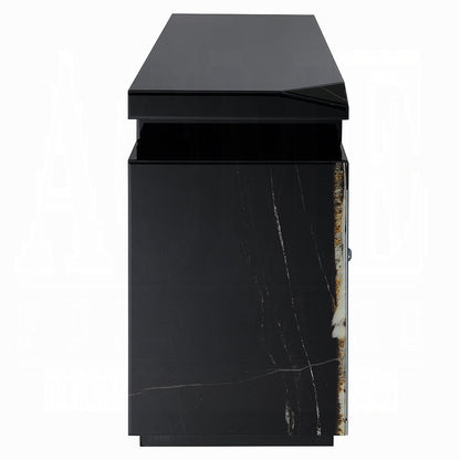 Noir Mirrored 60" TV Stand/Fireplace - Black