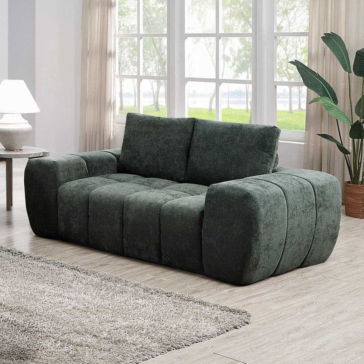 Cushy Condo Size 2 & 3 Seater Plush Sofas - Dark Green