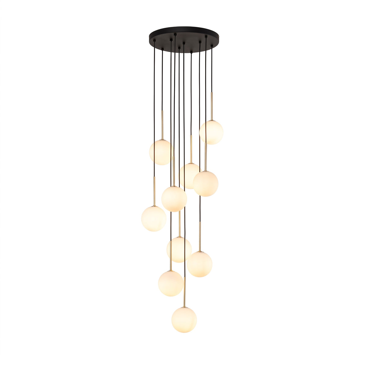 NILOS 10-Light Gold & Glass Cascade Chandelier for Stairwell & Entryway