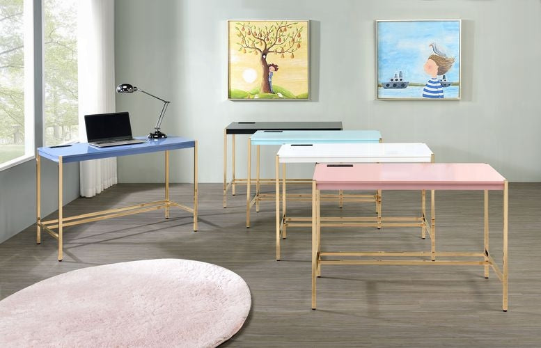 Lunar Elegant Multi-Purpose Desk w/USB Port - White/Gold