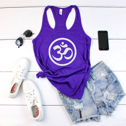 Om Symbol Tank Top | Women's Glitter Yoga Spiritual Shirt
