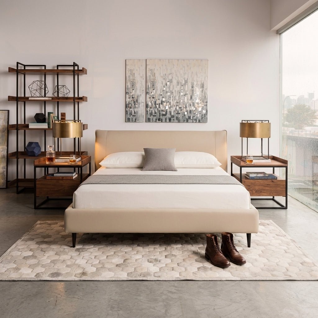 Ovalle Beige Leather Bed