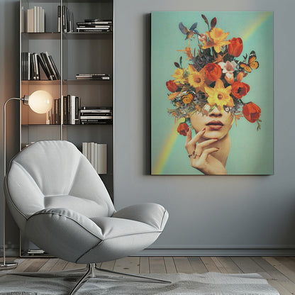 Wall art  Baby's in bloom - Rainbow, flowers, birds &amp; butterflies