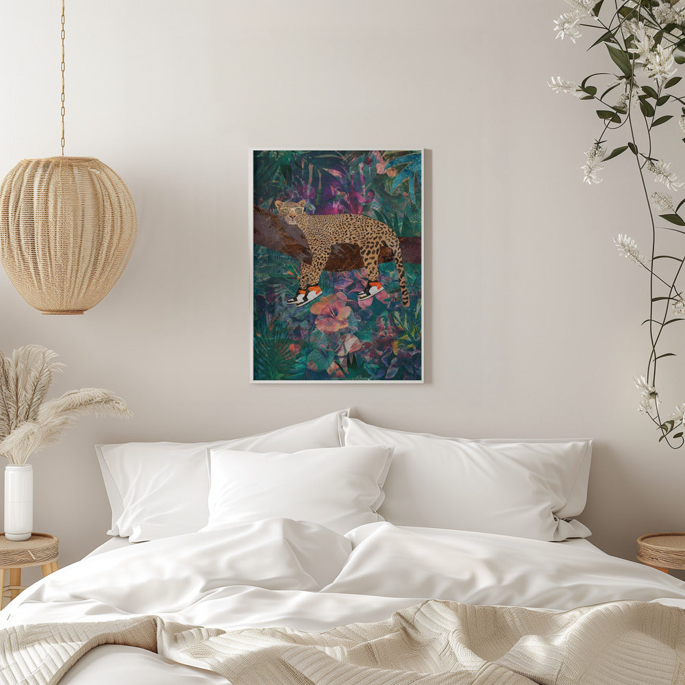 Wall art Tropical Floral Jungle - Leopard wearing shoes