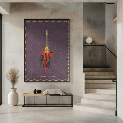 Wall art Candle with bow and spruce sprigs Canvas Print