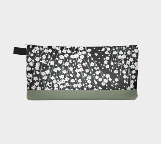 Zippered Cotton Canvas Pencil Case | Black Daisies