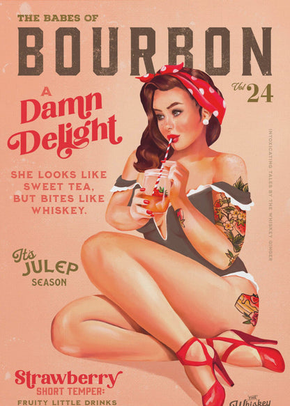Wandkunst Babes of Bourbon Bd. 22 Vintage Pin-up Girl beim Cocktailschlürfen
