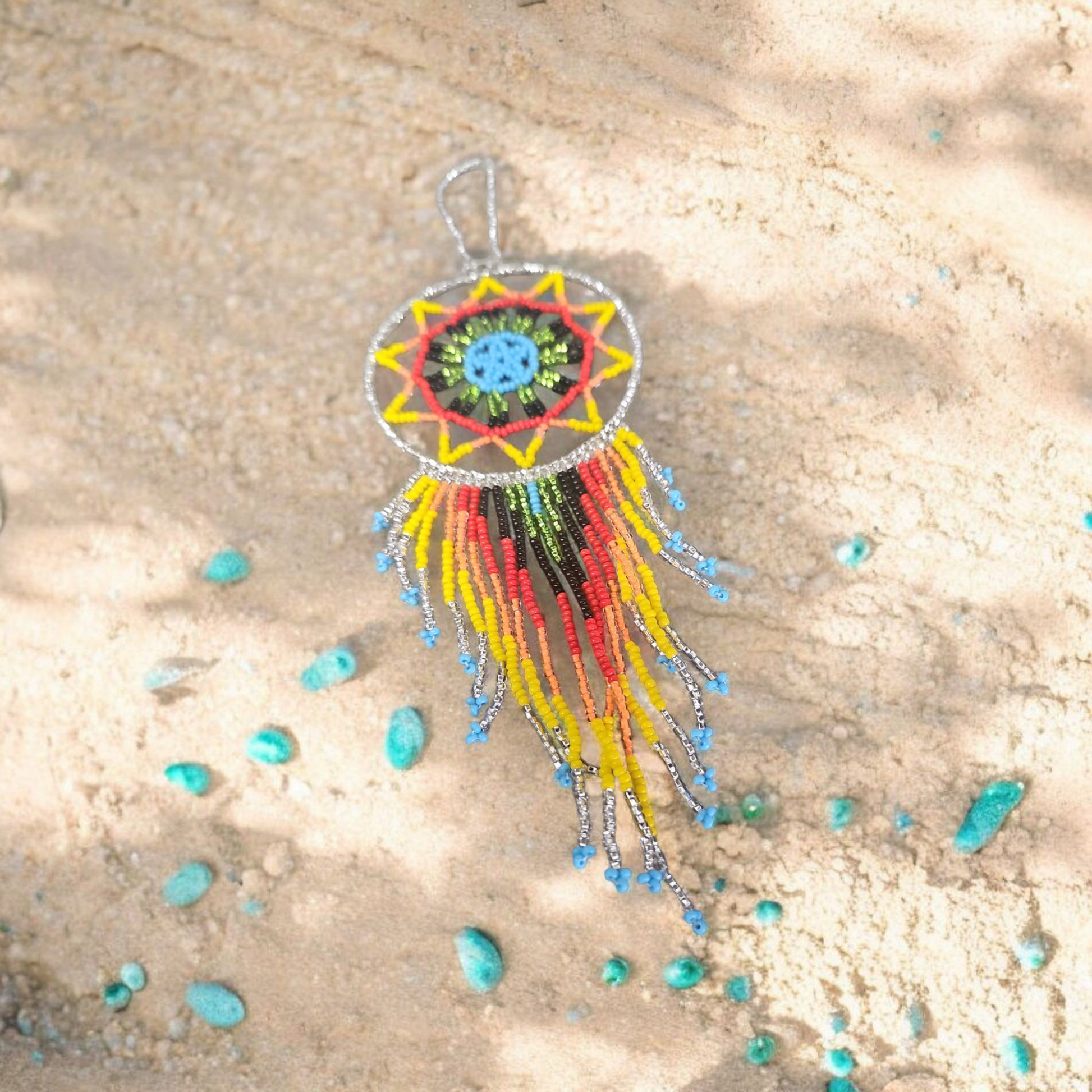 Silver and yellow   red,Celestial Beaded Handmade Dreamcatcher