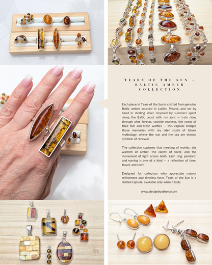 Amber Current Ring | Silver Baltic Amber Ring | Tears of the Sun