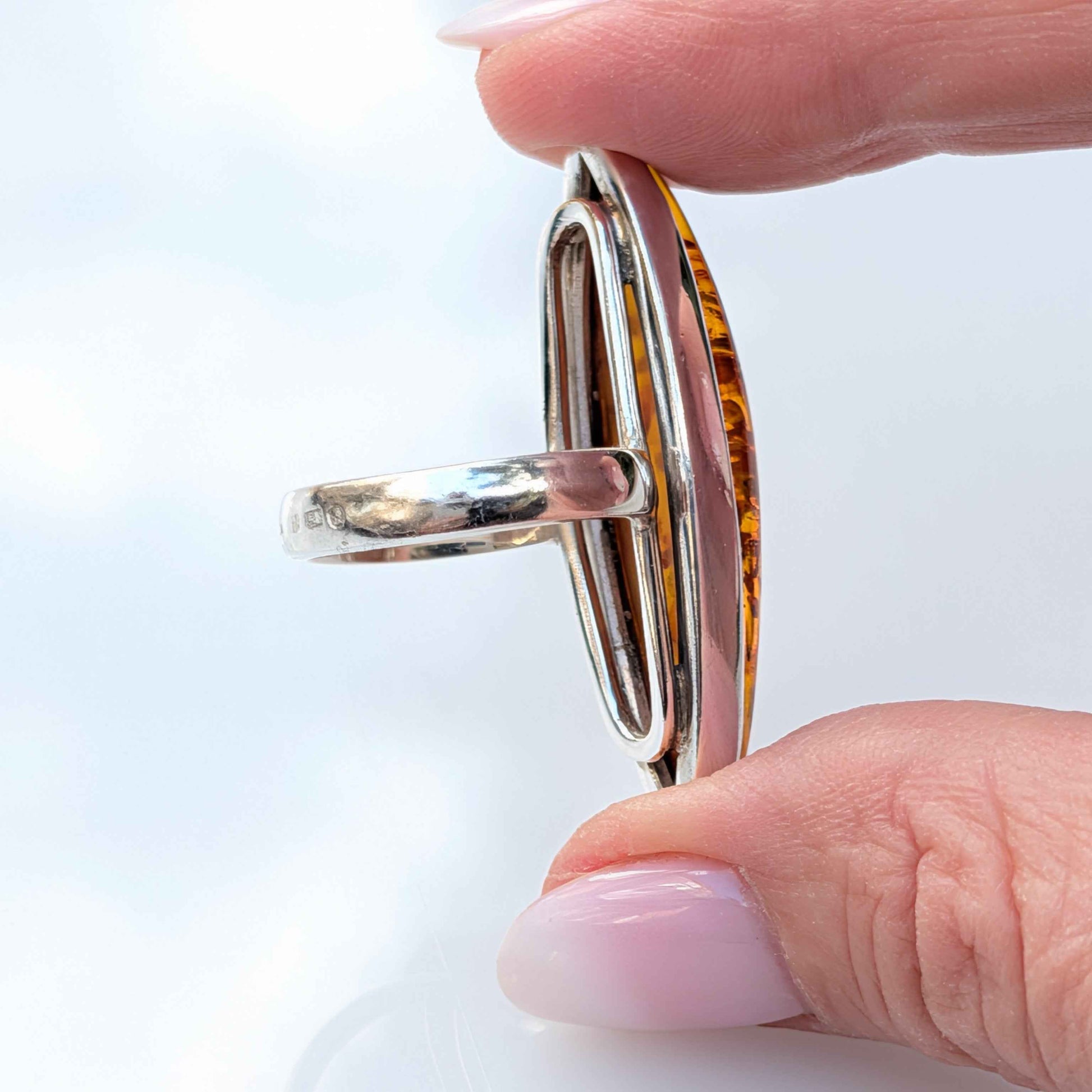 Golden Amber Marquise Ring | Silver Baltic Amber Ring |Tears of the Sun