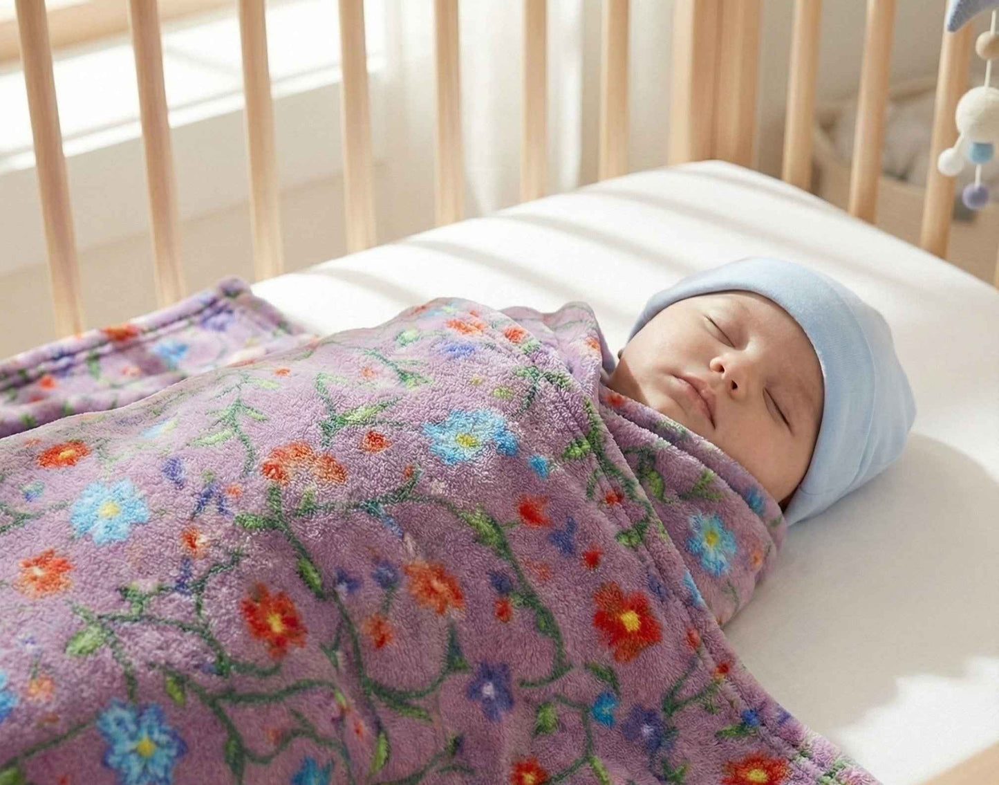 Anishinaabe Enchantment" Purple Floral Plush Throw Blanket