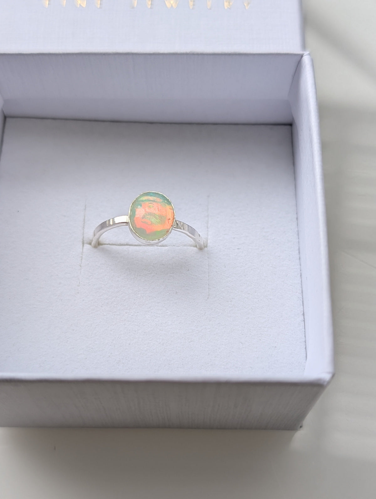 Fire Opal Ring in Sterling Silver – Handcrafted Oval Opal Ring