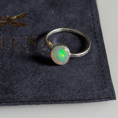 Fire Opal Ring in Sterling Silver – Handcrafted Oval Opal Ring