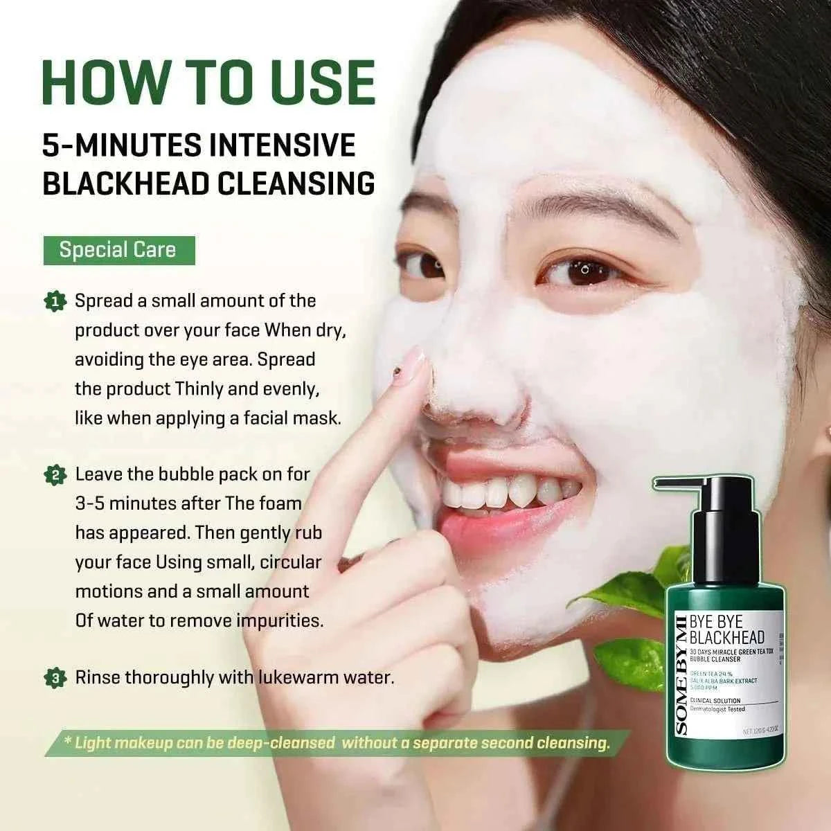SOME BY MI Bye Bye Blackhead 30 Days Miracle Green Tea Tox Bubble Cleanser 120g