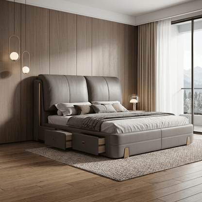 Sterling Luxury Upholstered Storage Bed with Hydraulic Lift and Side Drawers