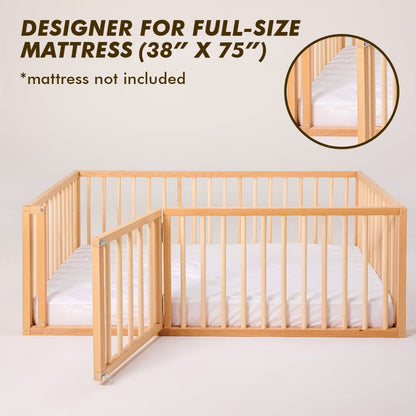 Twin Size Bed Frame for Toddlers with Fence