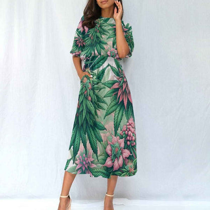 Pink Haze Floral A-Line Midi Dress with Pockets